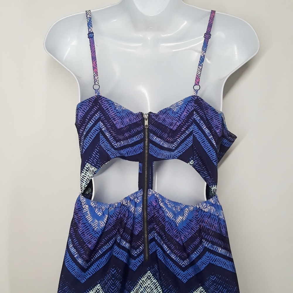 AEO AMERICAN EAGLE OUTFITTERS Blue Purple Chevron Print Sleeveless Dress 10 M - Picture 5 of 12